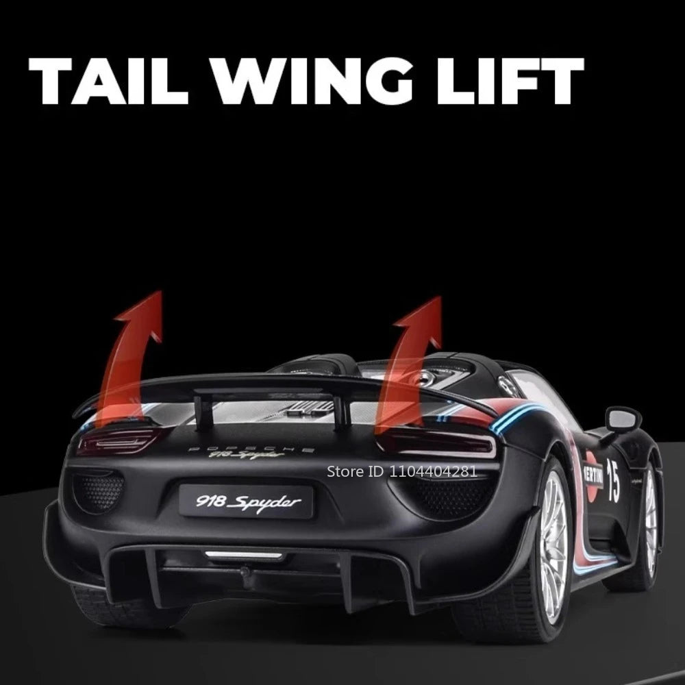1:18 918 Spyder Martini Pagani Huayra Diecast Alloy Model Toys Car Doors Opened with Sound Light Miniature Vehice Adult Boy Gift