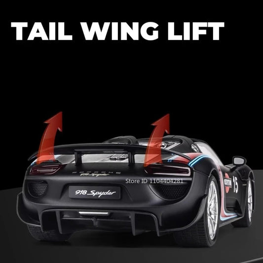 1:18 918 Spyder Martini Pagani Huayra Diecast Alloy Model Toys Car Doors Opened with Sound Light Miniature Vehice Adult Boy Gift