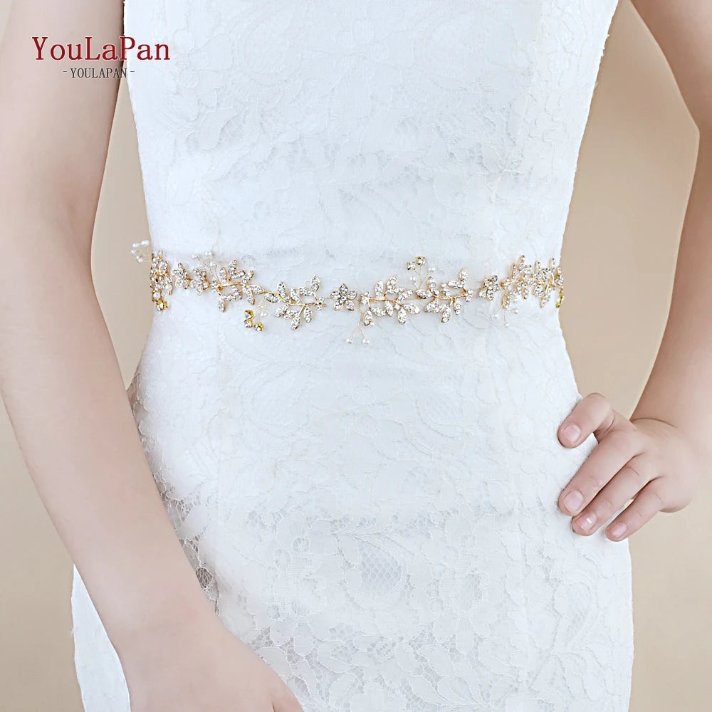 Wedding Belt Shiny Alloy Leaf Woman Dress Sash Flower Belts with Organza Bridal Evening Gown Bellt