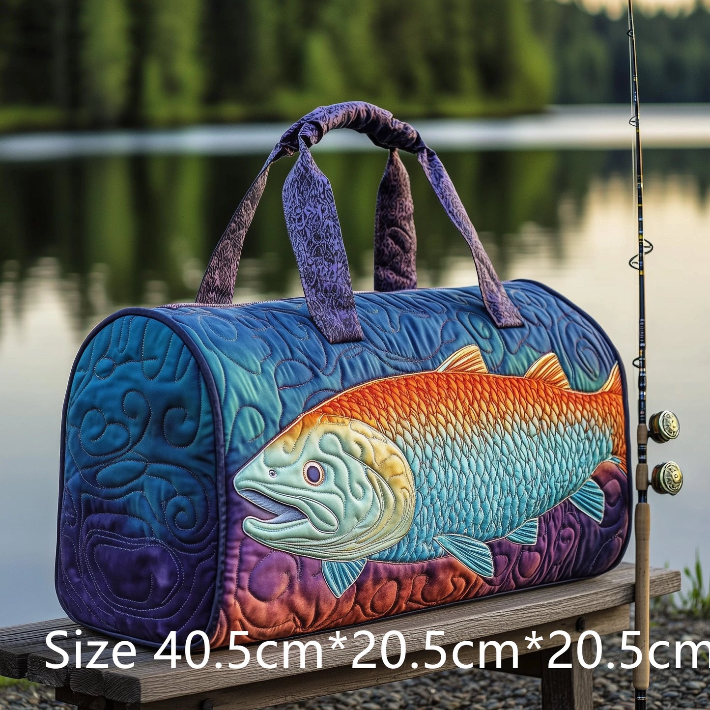 Trout Fishing Quilted Duffel Bag Outdoor Waterproof Gear Bag with 3D Fish Printed Camping Weekender Bag for Anglers Men's Gift