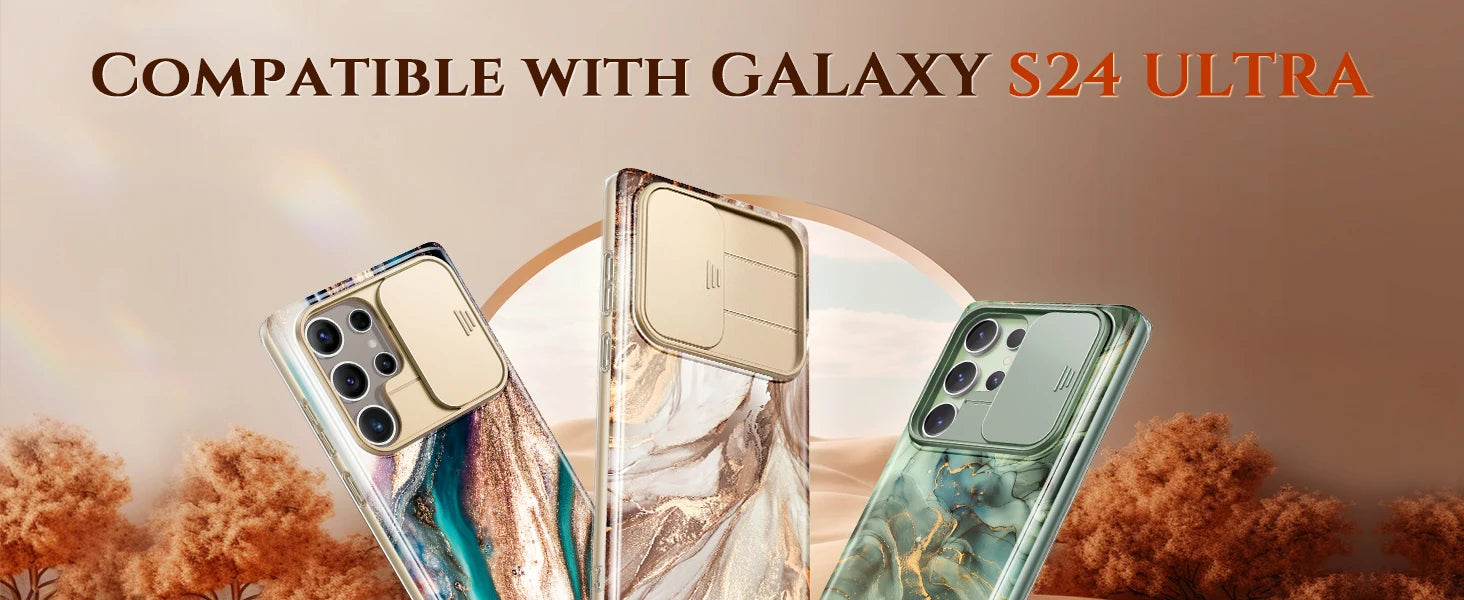 Marble Pattern Design for Samsung Galaxy S24 Ultra Case Built-in Screen Protector Shockproof Slim Fashion Women's Phone Case