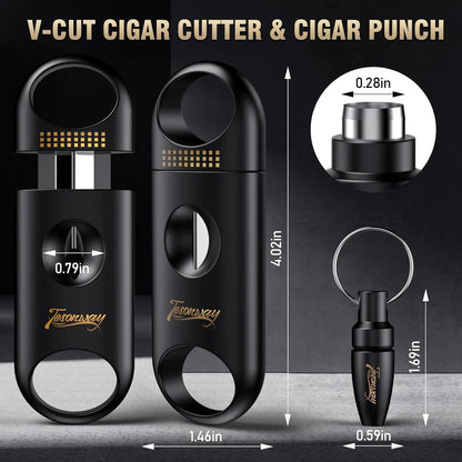 Portable Cigar Ashtray with V Cut Cutter Set, Cigar Punch, Outdoor Home Office Accessories for Men