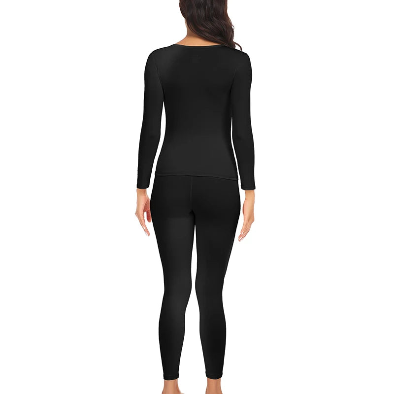 Thermal Underwear Black  for Women Long Johns Base Layer Cold Weather Top Bottom Ultra-Soft Women's Underwear Set