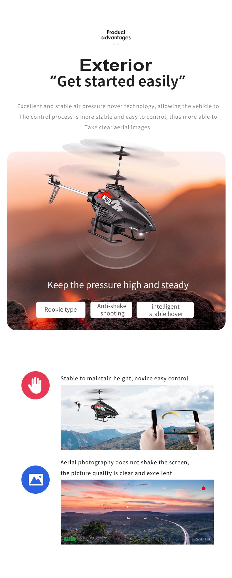 4DRC M6 Remote Control RC Helicopter with 4K Camer Altitude Hold Drone 2.4GHZ 4CH Aircraft for Adults Birthday Gifts Toys