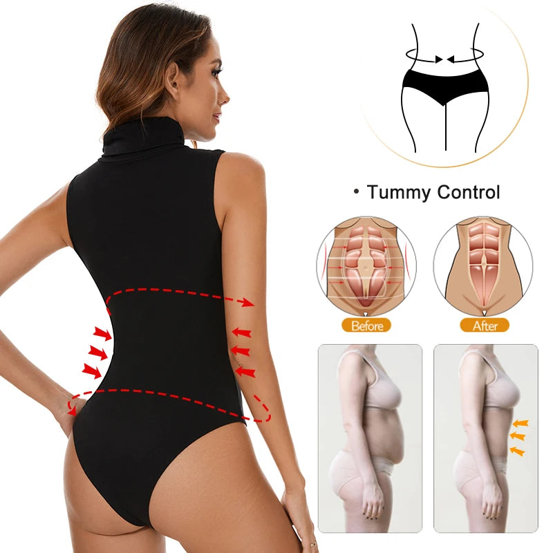 Bodysuit for Women Tummy Control Seamless Tops Body Shaper Compression Butt Lifting Shapewear High Collar Sleeveless Bodysuits