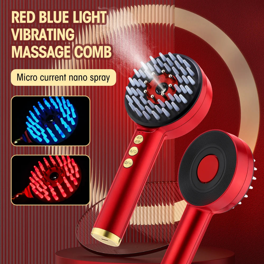 Electric Massage Comb Micro Current  Soothes Scalp EMS Red and Blue Light Spray CombEssential Oil Liquid Applicator