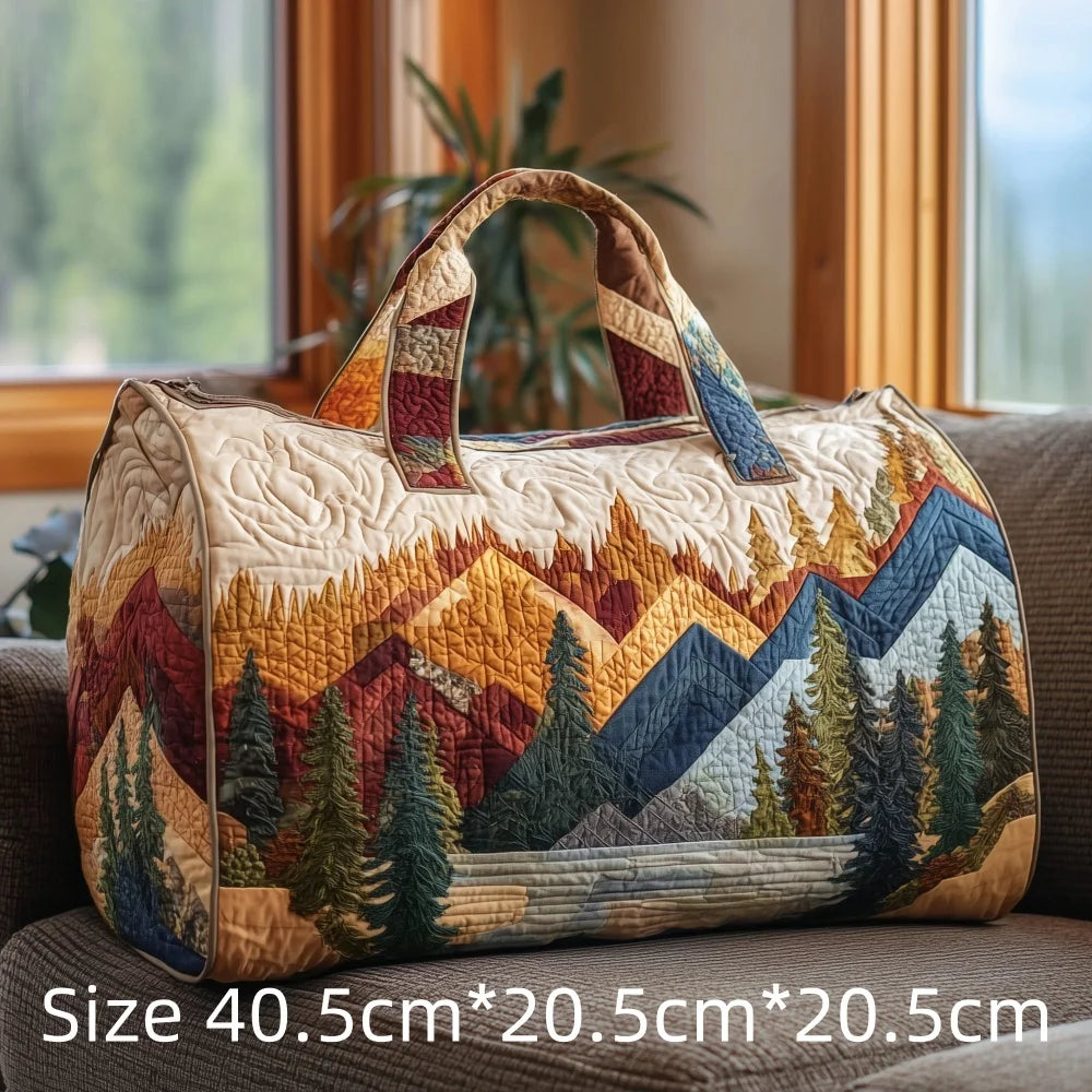 3D Print Quilted Travel Bag Autumn Mountain Forest Cabin Tote Weekender Duffle for Women Men Vintage Nature Landscape Hangbag