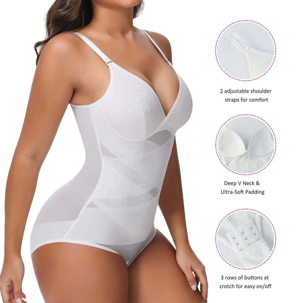 Women Tummy Control Bodysuit Shapewear with Built-in Bra & Butt Lifter