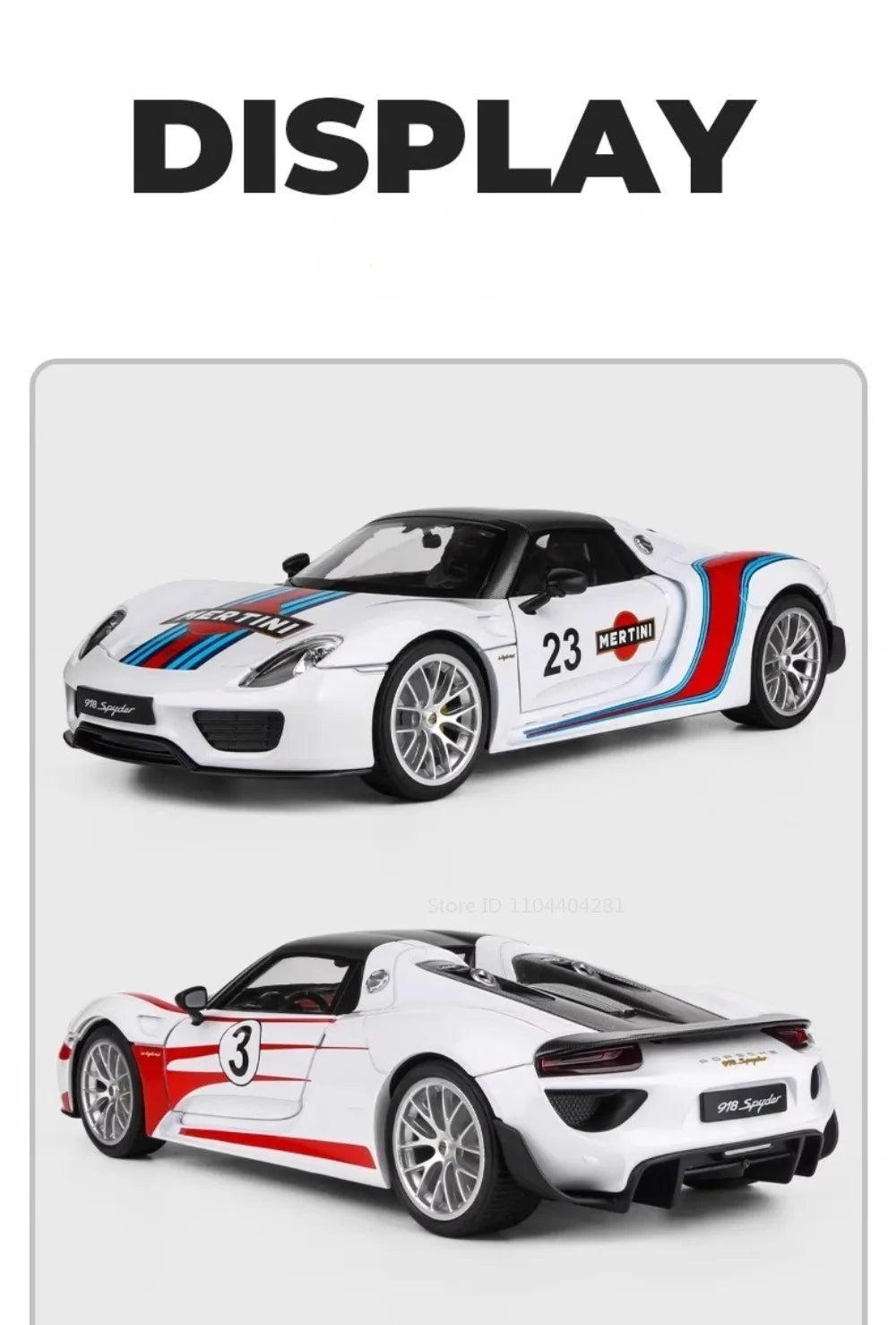 1:18 918 Spyder Martini Pagani Huayra Diecast Alloy Model Toys Car Doors Opened with Sound Light Miniature Vehice Adult Boy Gift