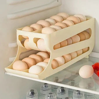 Automatic Rolling Egg Storage Box – Double Mouth Multi-Layer Slanted Egg Dispenser Tray