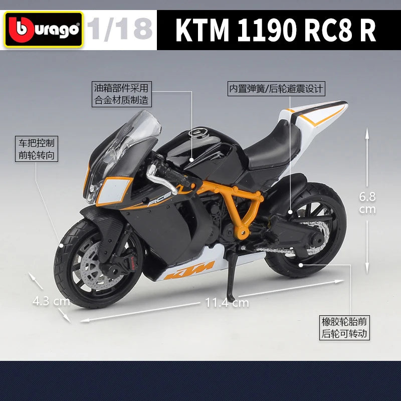 1 18 Scale KTM 1190 RC8 R Diecast Motorcycle Model