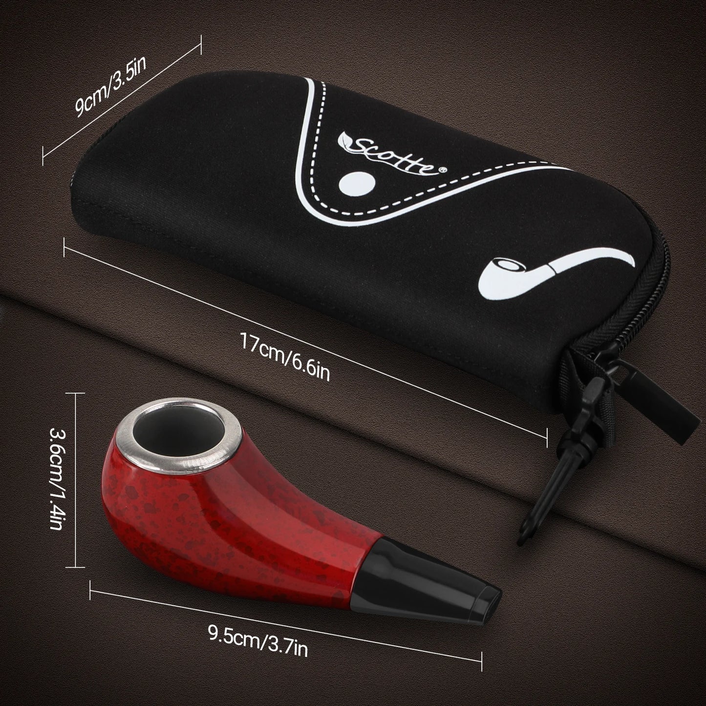 Vintage Classic Tobacco Pipe Pouch with Accessories, Red, Durable, Solid, High Quality, Free Smoke