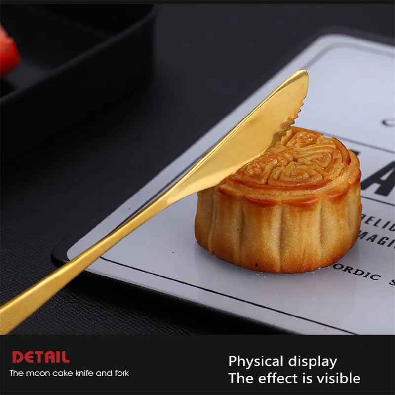 10pcs Stainless Steel Fruit Fork Small Toothpick Multifunctional Fruit Stick Gold Moon Cake Knife Food Picks Kitchen Accessories