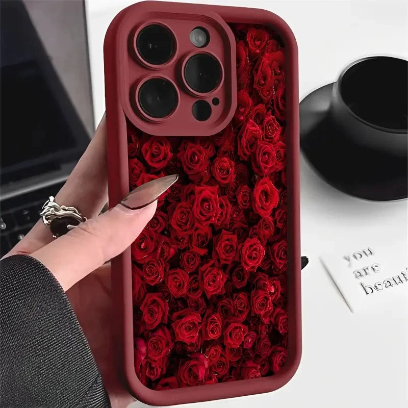 Vintage Design Rose Art Phone Case For iPhone 17 16 16E 15 14 Air Matte Silicone Back Cover