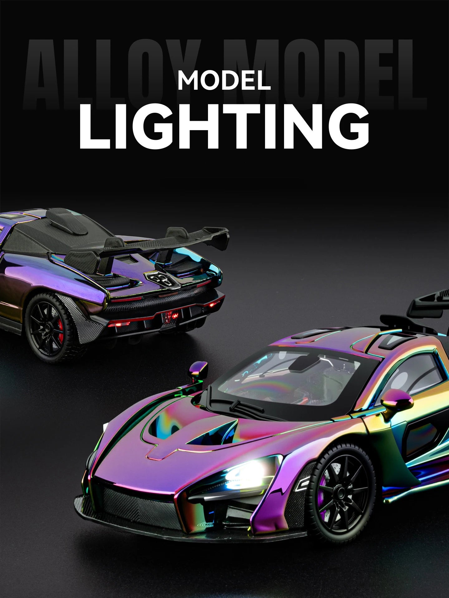 1 24 Scale Senna Supercar Diecast Pull Back Model Car with Sound and Light