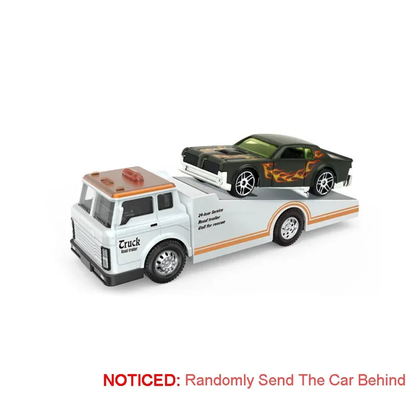 Scale 1:64 Container Alloy Trailer Model Toy Car Diecast Metal Movable Joint Pull Back Rescue Engineering Vehicles Gifts for