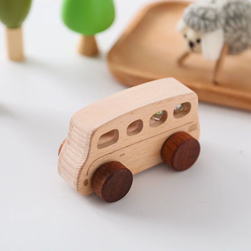 Wooden Bus Baby Toy Beech Bus Hand Push Game Montessori Educational Toys Room Decoration Wooden Building Blocks Handmade Gifts