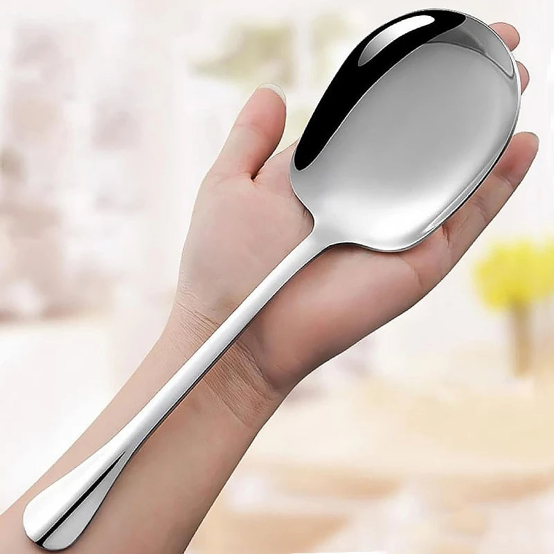 Large Stainless Steel Soup Spoon Long Handle Spoons Flatware Home Public Scoops Tablespoons Kitchen Tableware Cooking Utensils