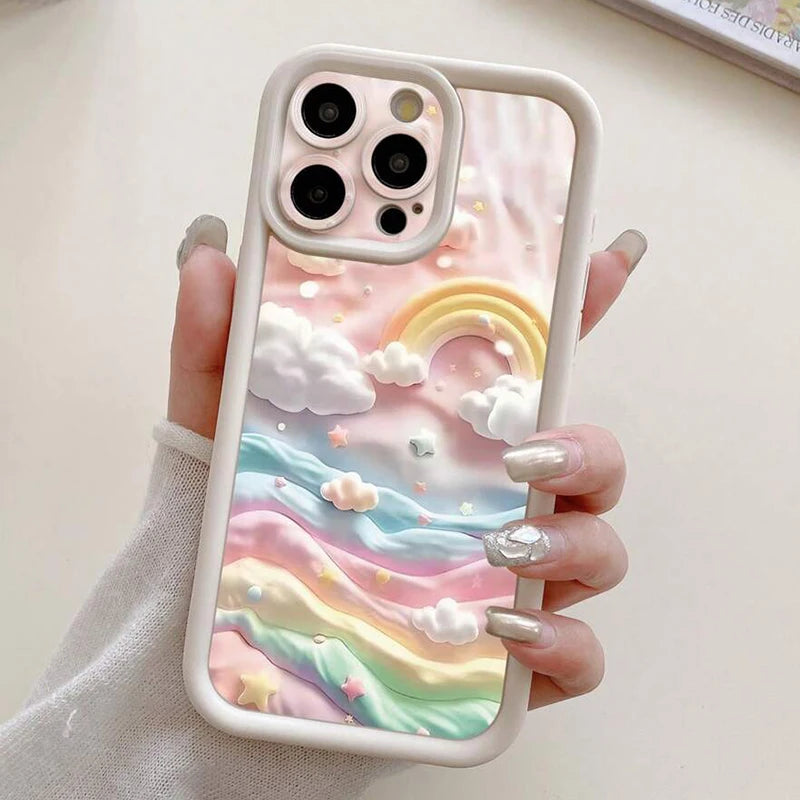 Cloudy Rainbow Design Print Phone Case for IPhone 14 15 16 17Air Pro Max 16E Shockproof Soft Cover
