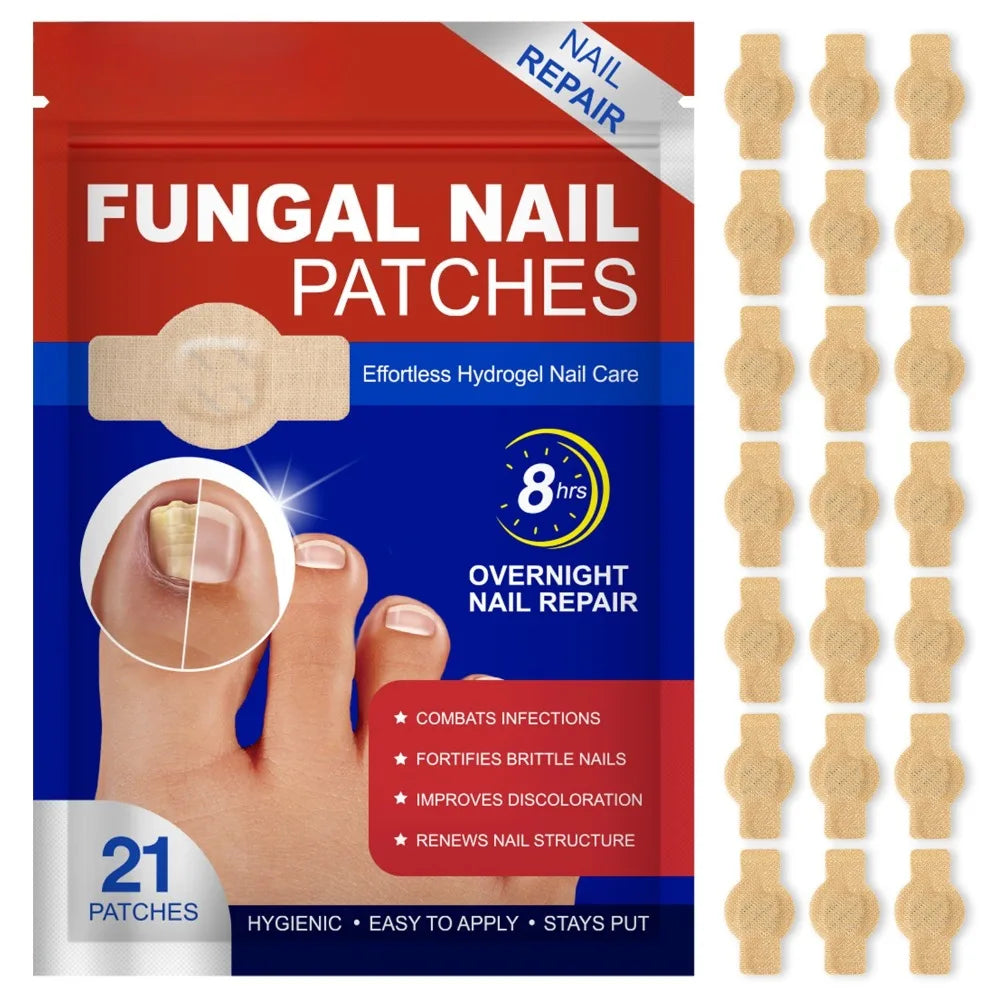 21Pcs Toenail Fungus Patch Waterproof Nail Repair Patches Nail Ingrown Correction Sticker Discolored Damaged Nail Foot Care Tool