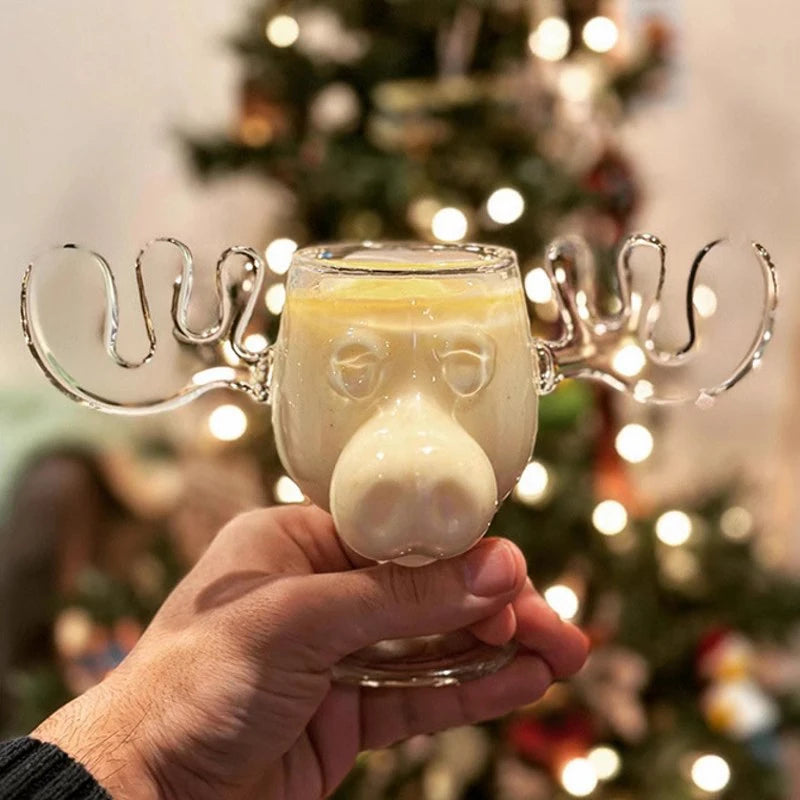 1/2pcs Reindeer Wine Glass Cocktail Juice Cup Clear Beer Mug Water Milk COFFE Whiskey Glasses Drinkware Shot Cups