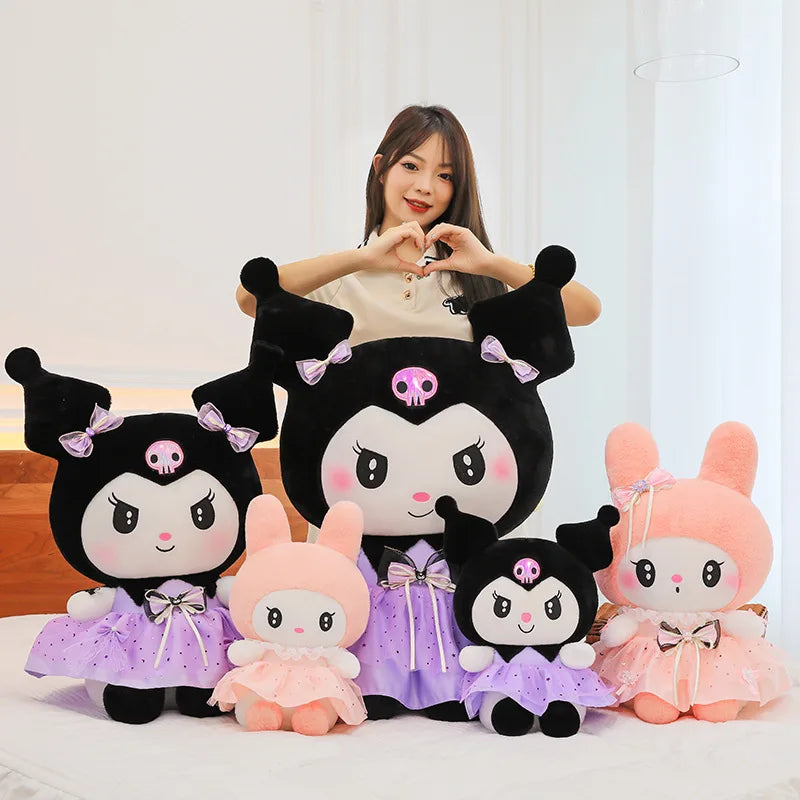 70cm Sanrio Kawaii Kuromi Plush Toy in Princess Tulle Skirt Melody Stuffed Doll Kids Birthday Xmas Gift Cute Pillow for Children