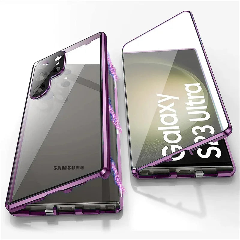 For Samsung Galaxy S24 S23 FE S22 Ultra S24 Plus Full Lens Protection 360 metal Double-sided Glass Buckle Lock  Shell
