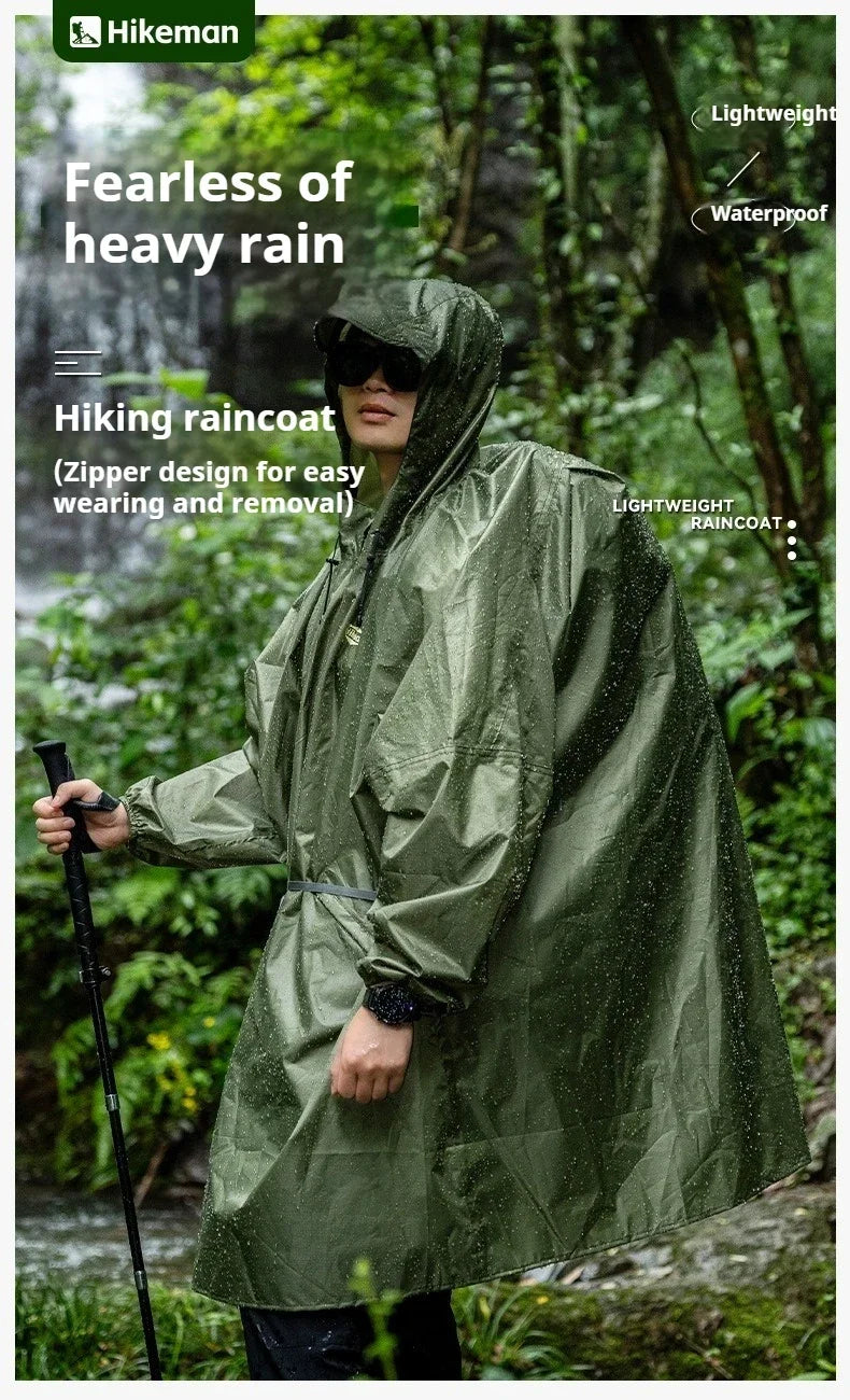 Ultralight Waterproof Zipper Raincoat with Adjustable Hood for Hiking and Camping