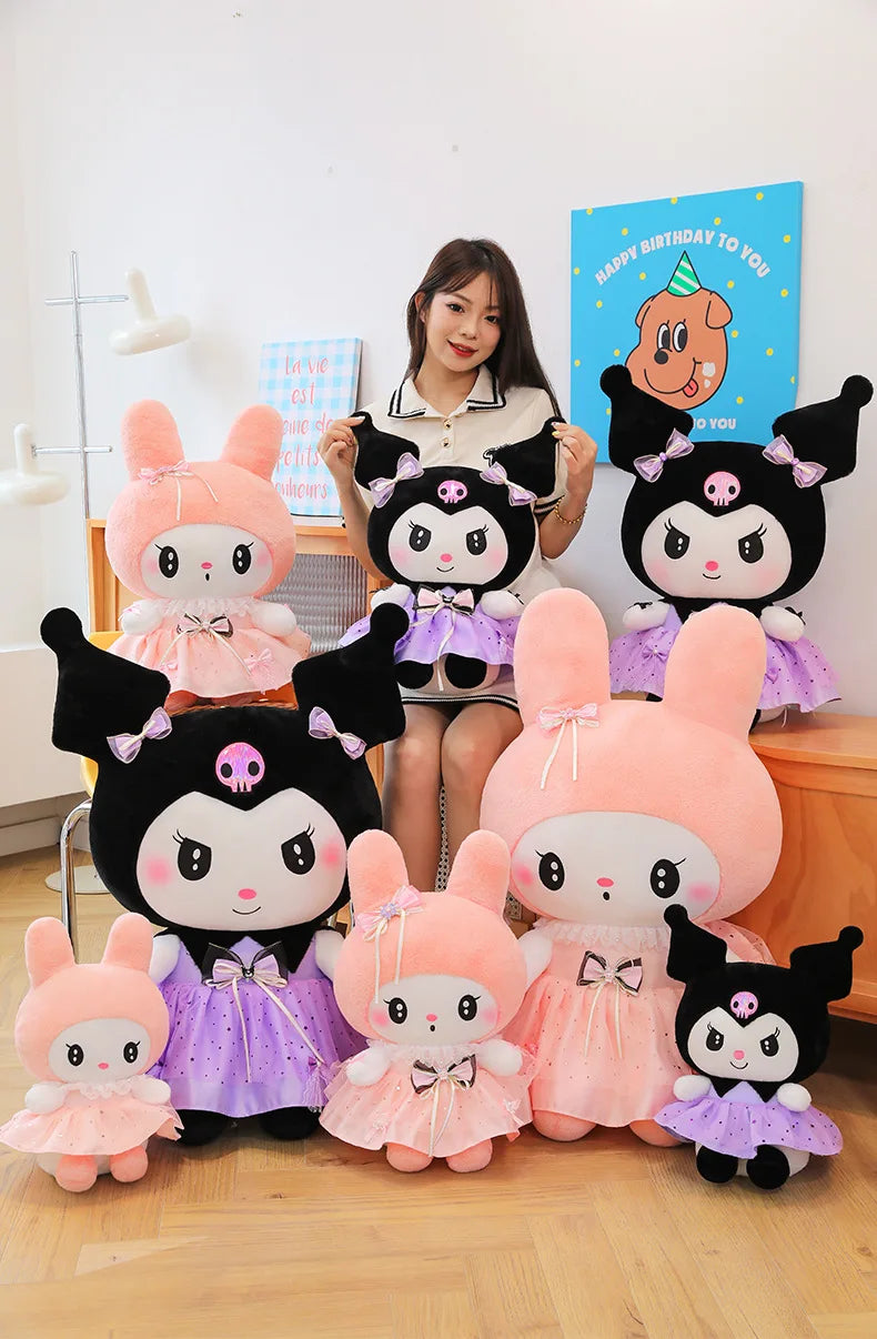 70cm Sanrio Kawaii Kuromi Plush Toy in Princess Tulle Skirt Melody Stuffed Doll Kids Birthday Xmas Gift Cute Pillow for Children