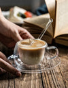 180/250ml Double Wall Glass With Dish And Spoon Clear Glass Espresso Cups Set Heat Resistant Handle Coffee Mug Drinkware