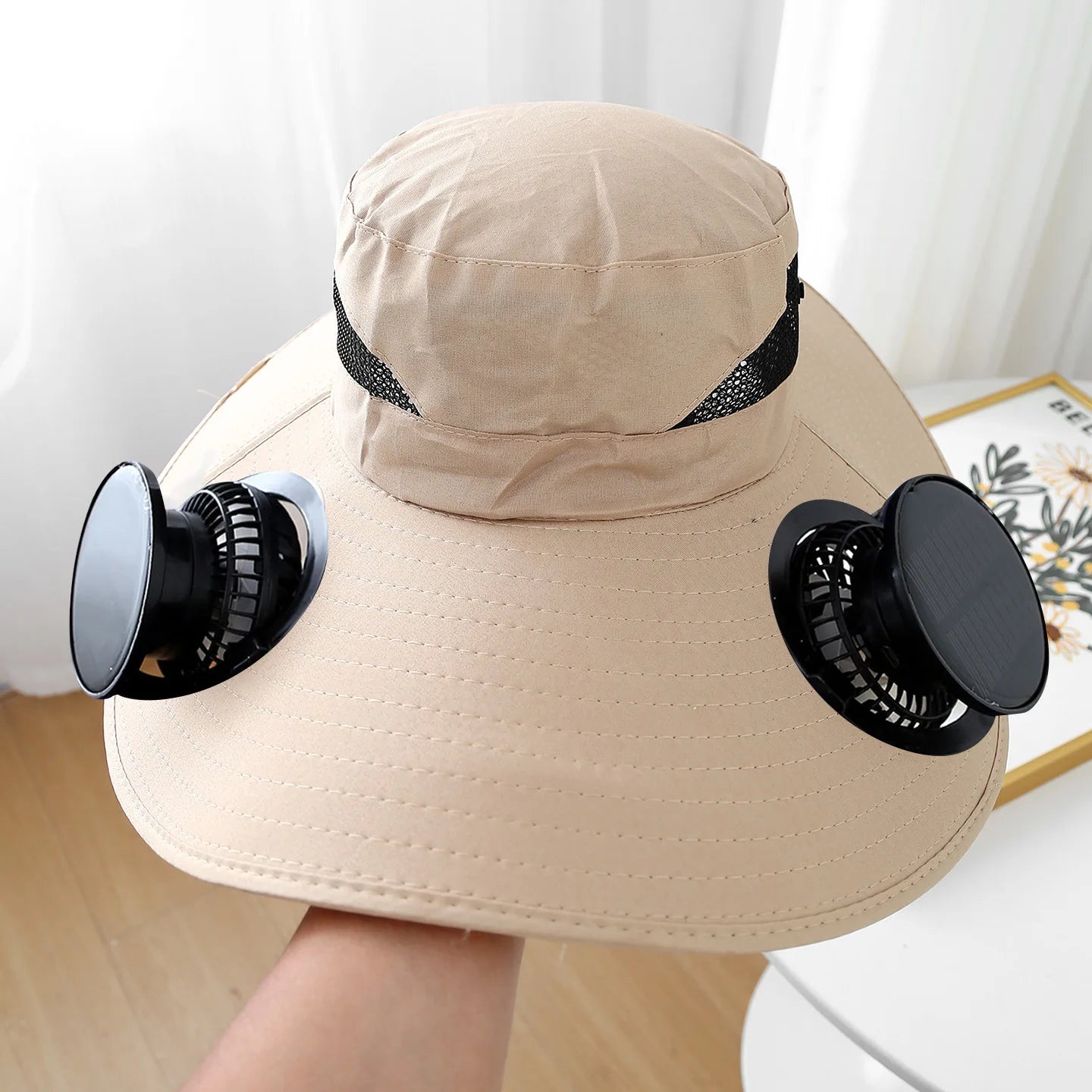 Wide Brim Solar Fan Hat With Dual Fans