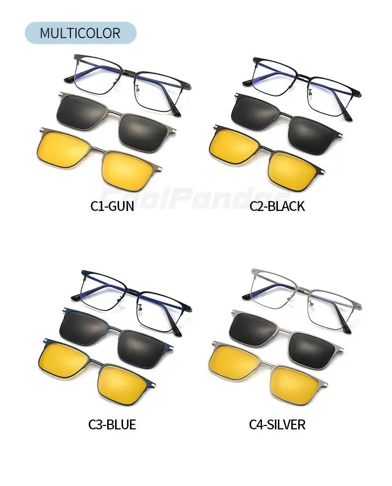 3 In 1 Magnetic Clip On Polarized Sunglasses UV400 Anti Blue Light Night Vision Glasses for Men Women