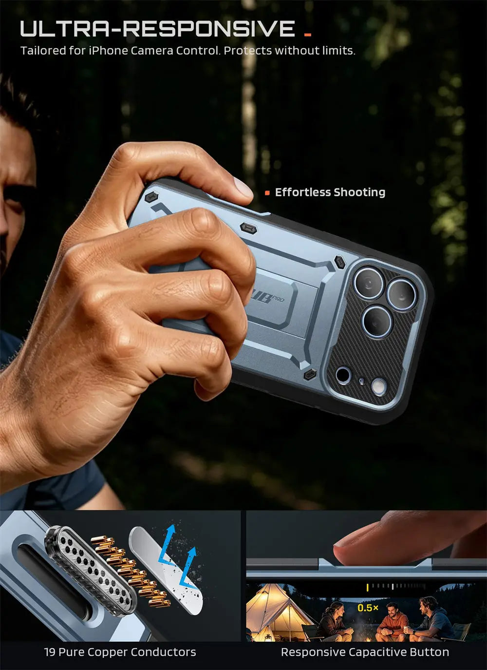 Full Body Rugged Phone Case with Built In Screen Protector and Belt Clip Holster for iPhone 17 Pro Max and iPhone 18 Pro Max