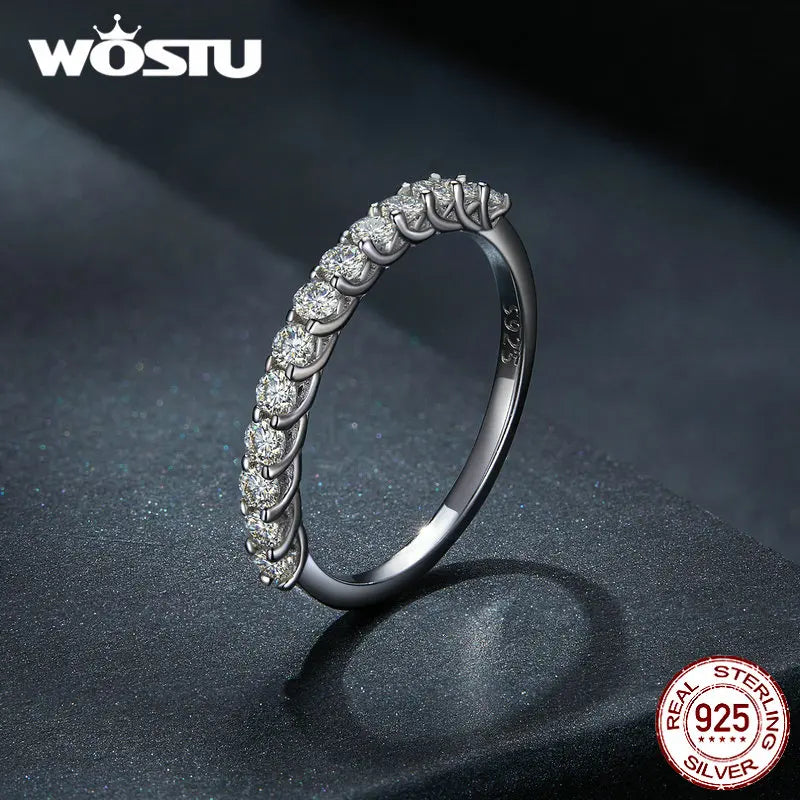 Moissanite Jewelry 925 Sterling Silver Classical Eternity Band Rings for Women Round Diamond Ring