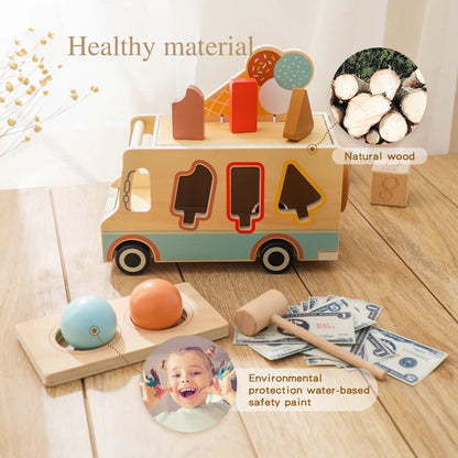 Baby Wooden Ice cream Toy Children Imitate And Sell Games Mini Food Toy For Children Wooden Replica Of Hand-pushed Car Kid Gift