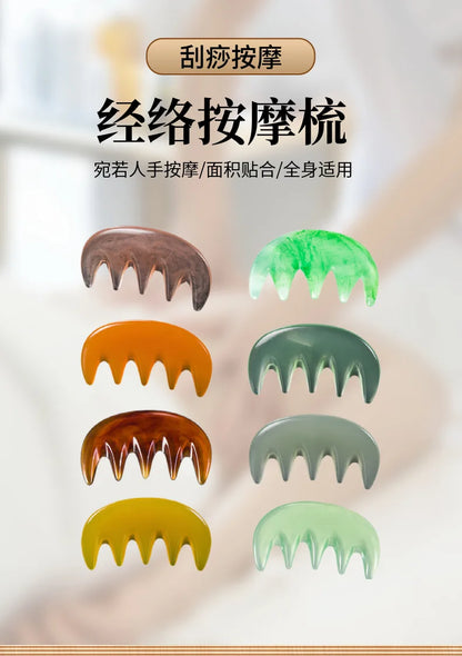 Big Teeth Head Acupoint Green 5-Tooth Meridian Blood Massage Comb Resin Large-Tooth Head Massage Tool 5-Paw Half Round Shap Comb