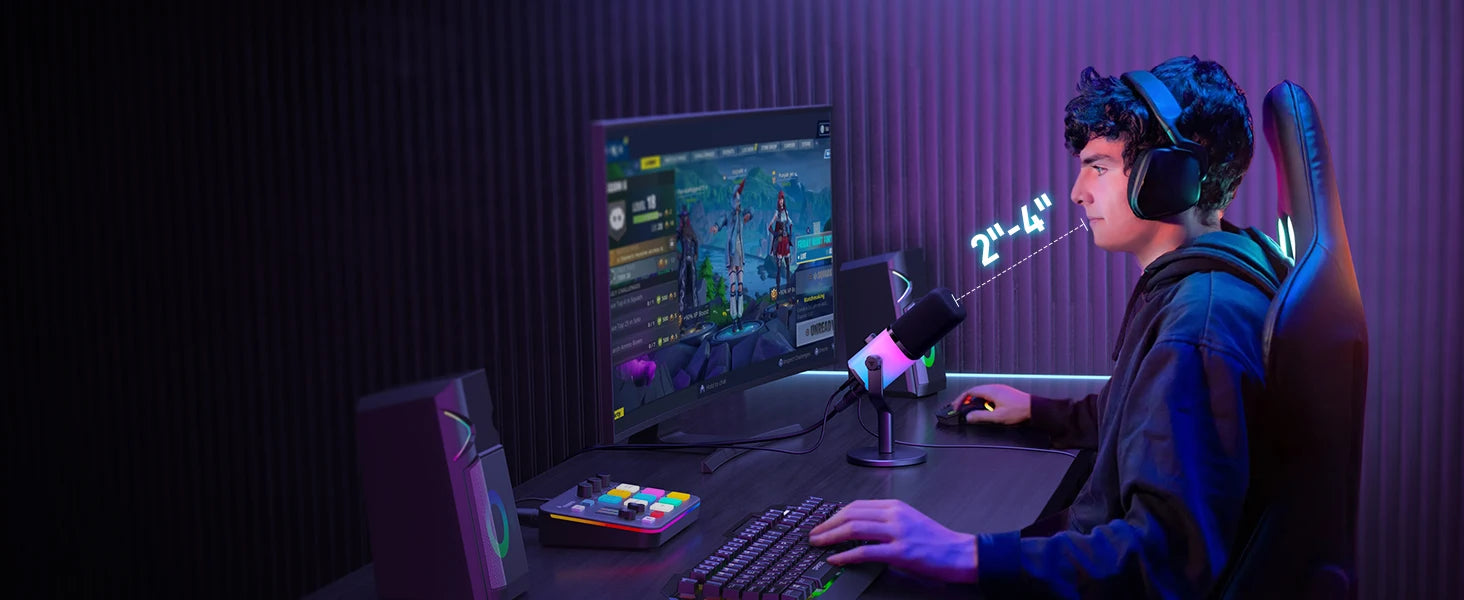 PD100X Gaming MIC,USB/XLR Dynamic Microphone with Noise Reduction, Mute, Headphone Jack, RGB MIC for Gamer Streaming Podcast