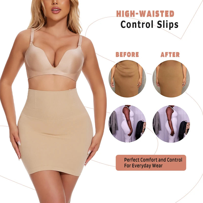 Half Slips for Under Dress Women Shapewear Tummy Control Slim Waist Body Shaper Half Skirts Thongs 2 in 1 Butt Lifter Underwear