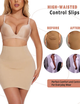 Half Slips for Under Dress Women Shapewear Tummy Control Slim Waist Body Shaper Half Skirts Thongs 2 in 1 Butt Lifter Underwear