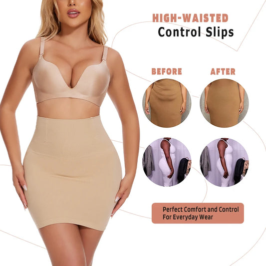 Half Slips for Under Dress Women Shapewear Tummy Control Slim Waist Body Shaper Half Skirts Thongs 2 in 1 Butt Lifter Underwear