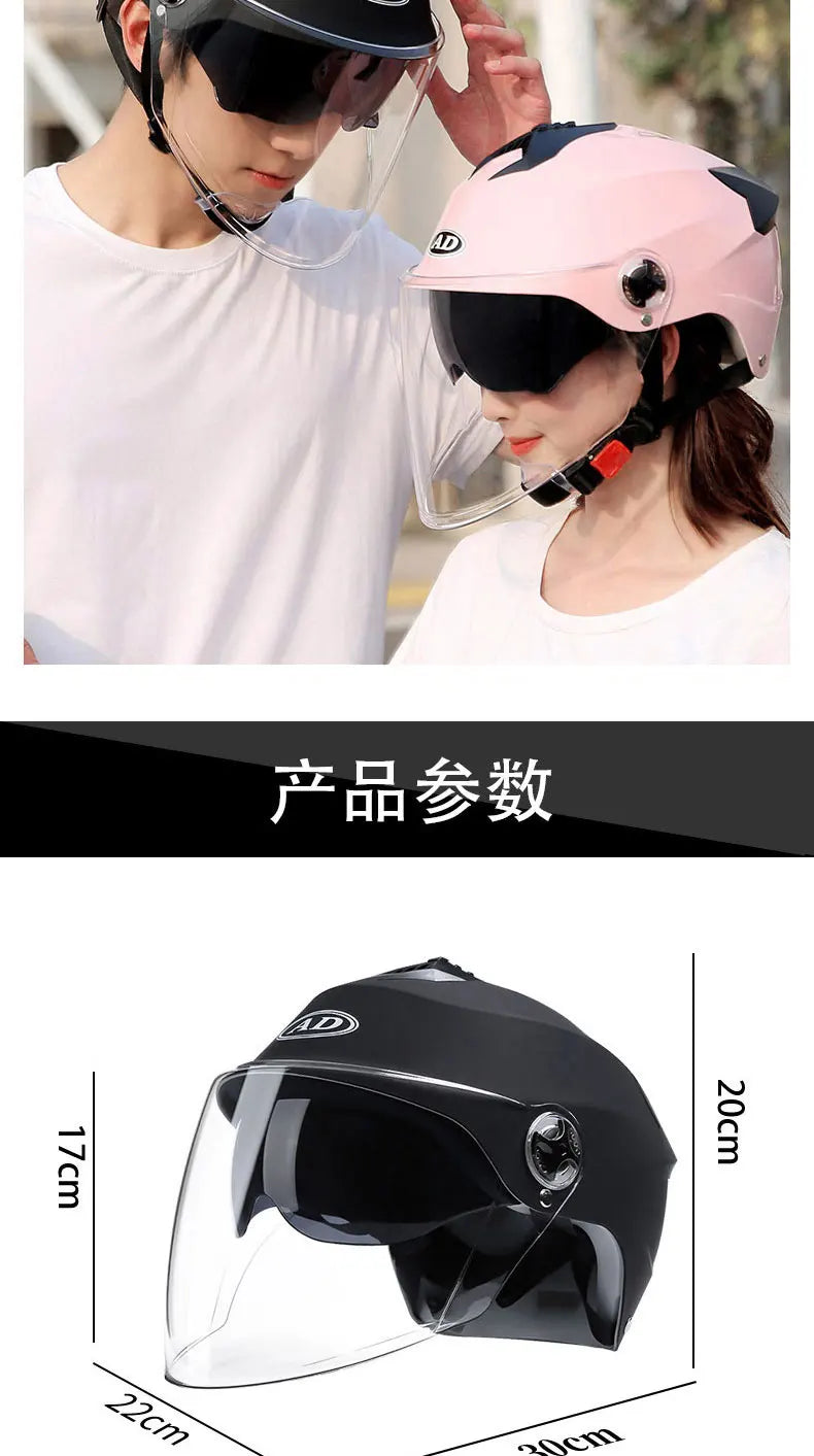 LED Motorcycle Half Helmet with Dual Visor Rechargeable Light