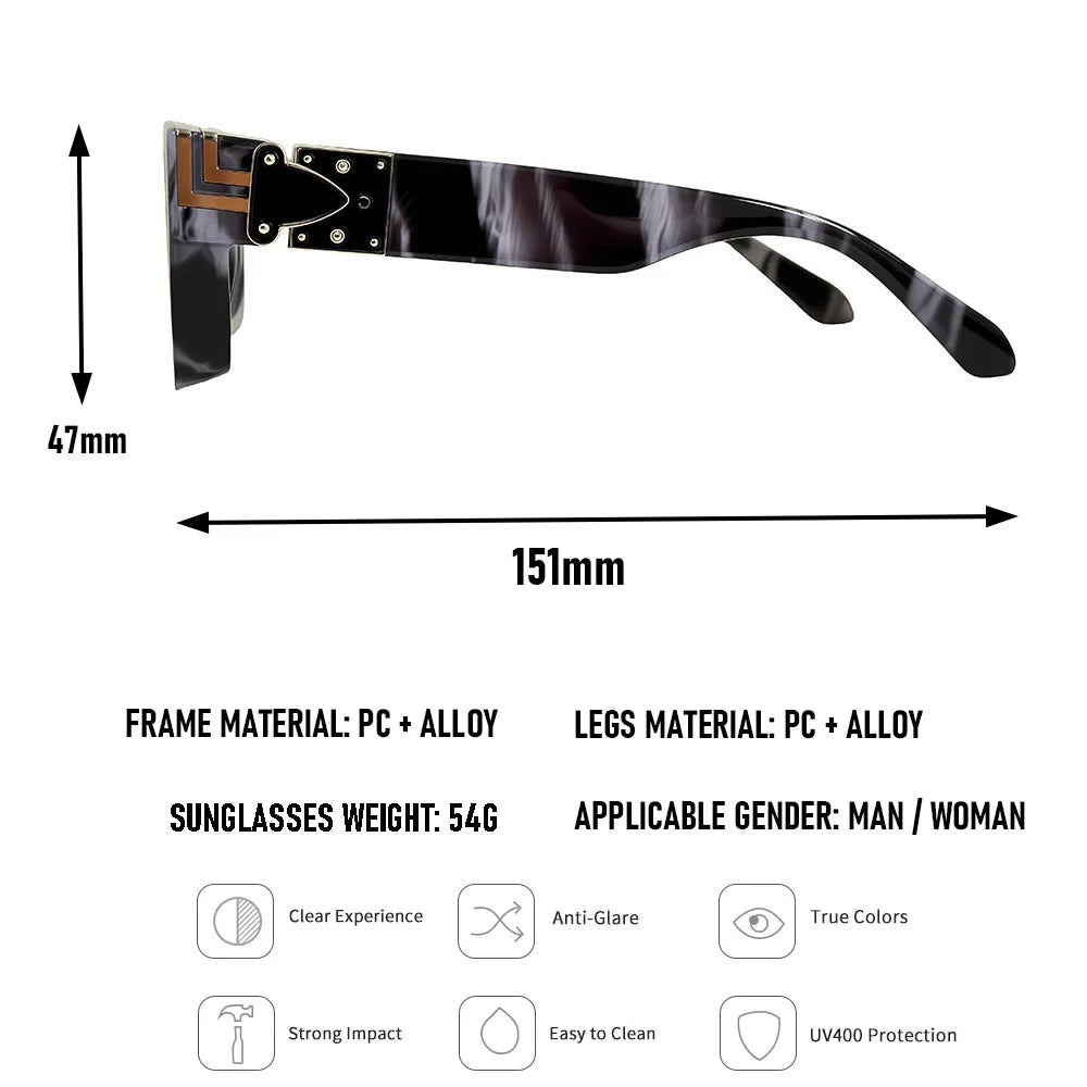 Vintage Square Thick Frame Sunglasses With UV400 Protection