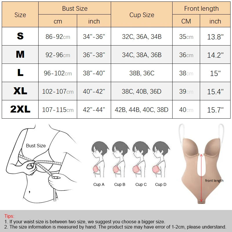 Deep V-Neck Backless Bodysuit Shapewear – Push Up Thong Body Shaper