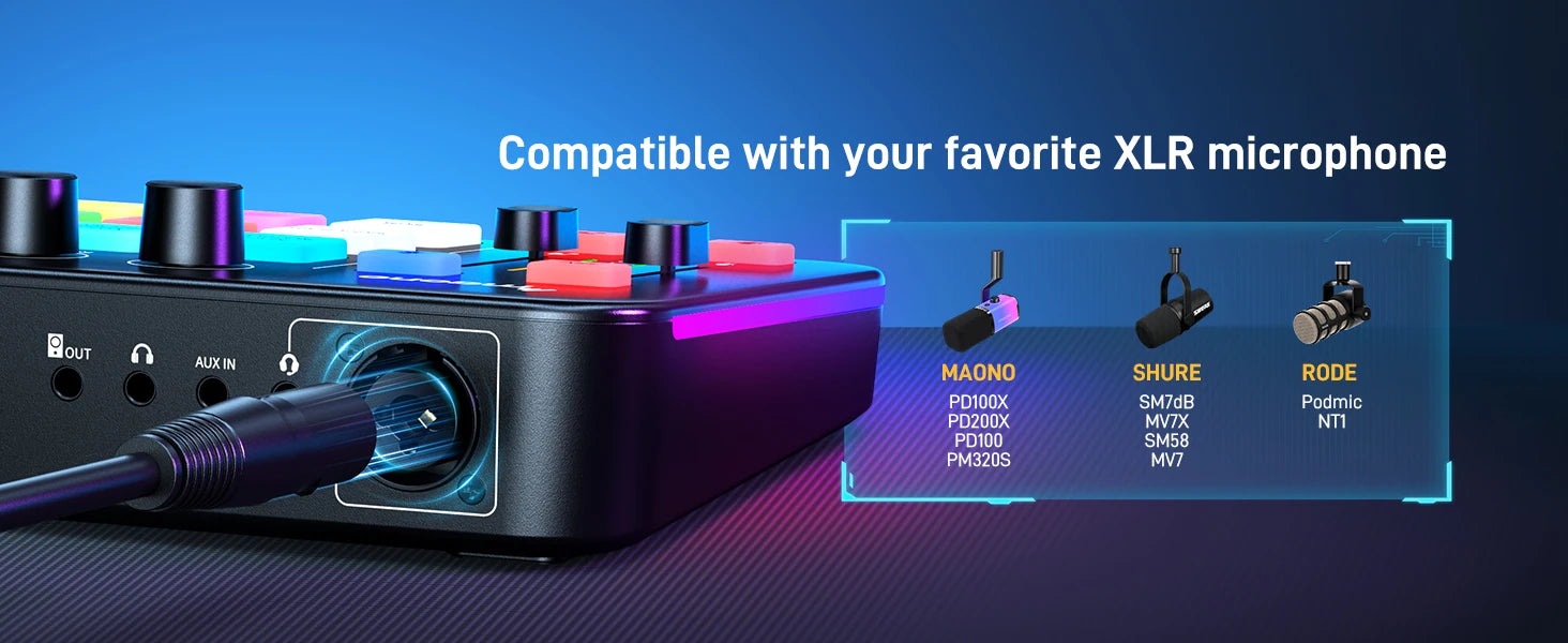 G1 NEO Gaming Audio Mixer,Streaming 4-Channel Custom Sound Effects RGB with XLR Microphone Interface,for GameVoice,Podcast