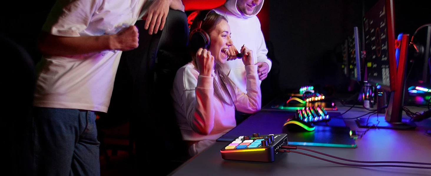 G1 NEO Gaming Audio Mixer,Streaming 4-Channel Custom Sound Effects RGB with XLR Microphone Interface,for GameVoice,Podcast