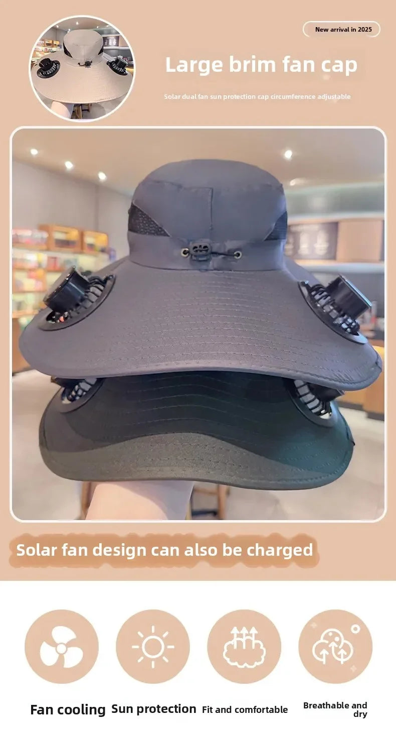 USB Cooling Fan Baseball Cap With Adjustable Fan