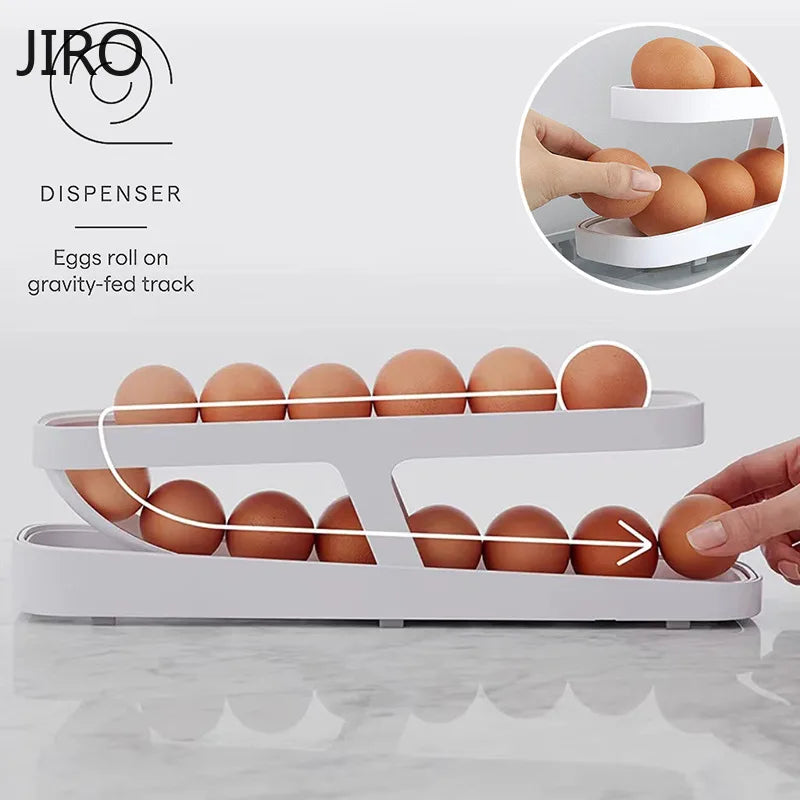 Automatic Rolling Egg Holder Rack – Refrigerator Egg Storage Box Kitchen Fridge Organizer