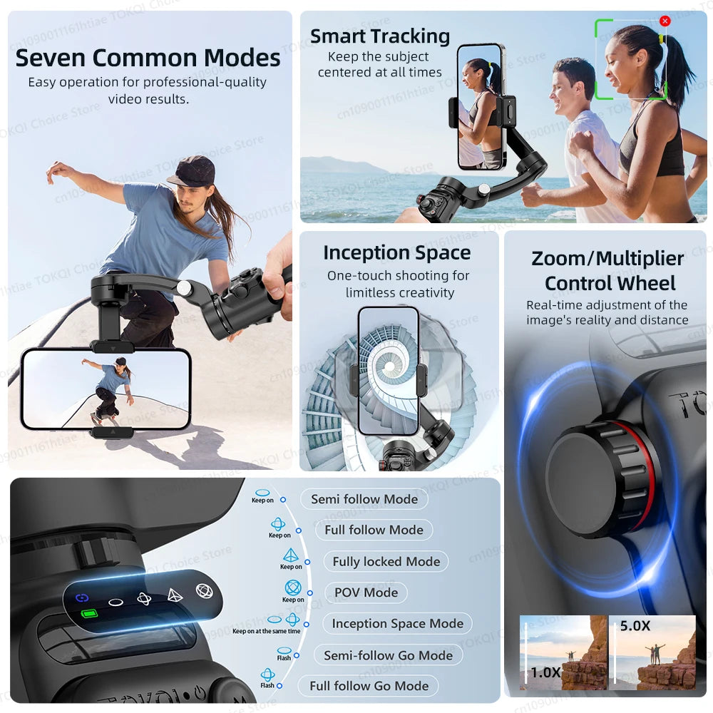 3-Axis Handheld Gimbal Stabilizer for Smartphone with Wireless Remote for iPhone Android Phone Face Tracking Tiktok Vlog