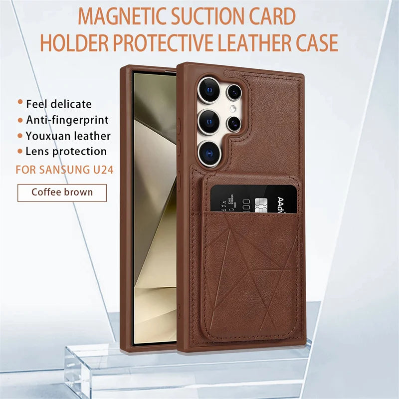 Business Leather Card Slot Bag Bracket Case for Samsung Galaxy S22 24 23 Plus Ultra Matte Stand Holder Wallet Shockproof