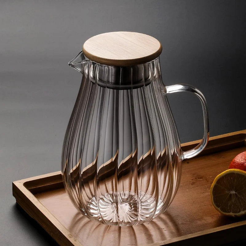 Large Capacity 1700ml Vertical Stripes Glass Water Pitcher
